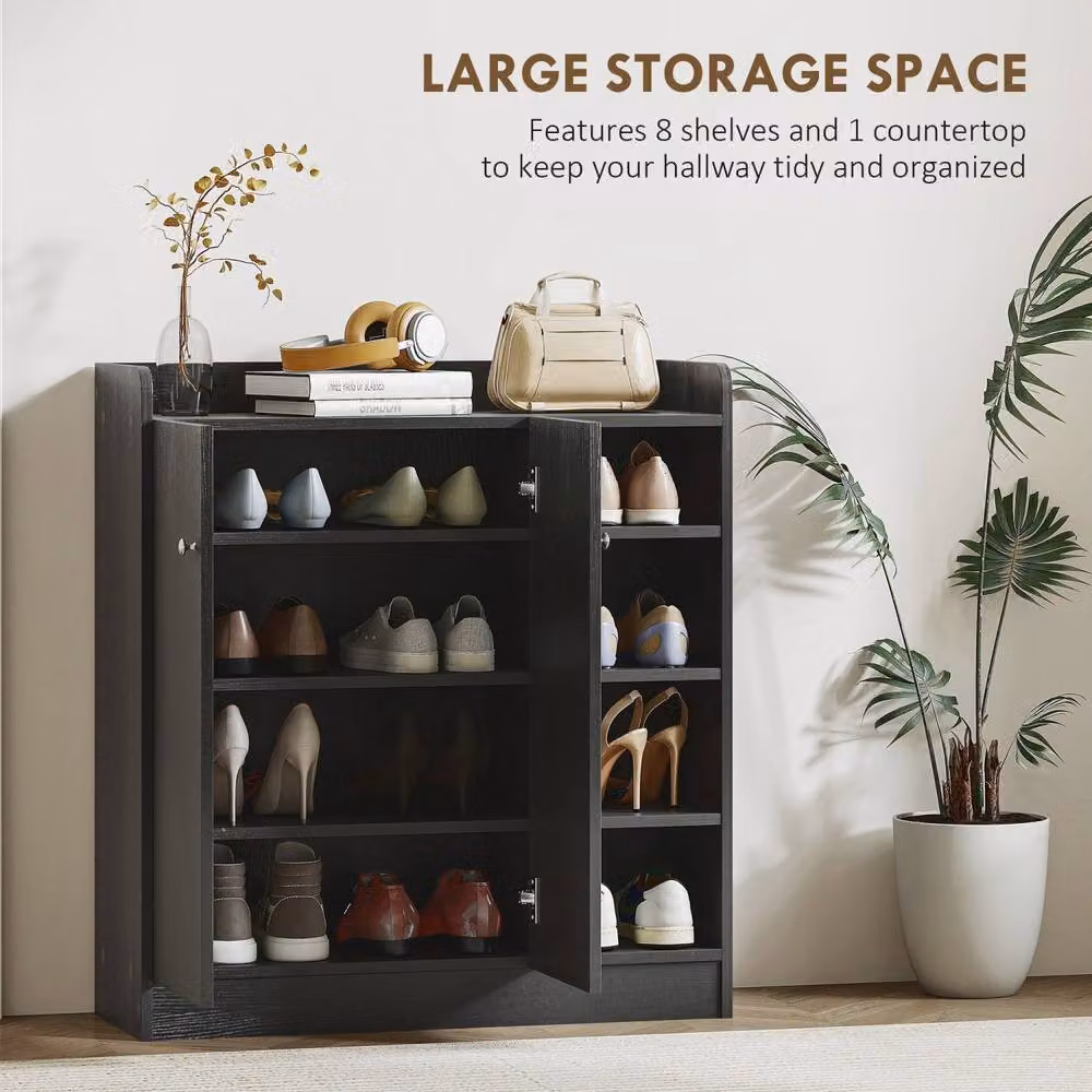 Wyld Haus Rala Black Modern Shoe Cabinet with 9 Shelves and 2 Hinged Doors, H 90 cm x W 30 cm x D 30 cm – 4