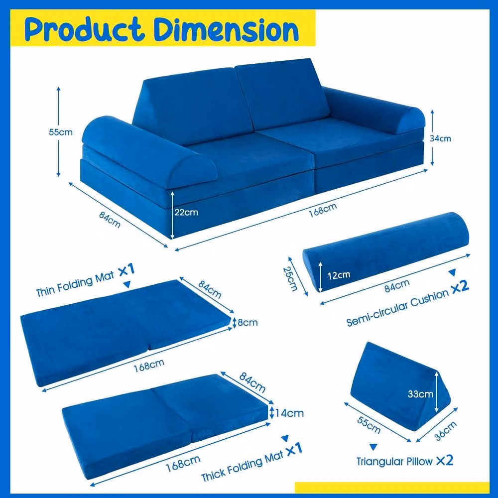 Costway 6-Piece Modular Convertible Foam Kids Play Couch Sofa Playset in Blue – 2