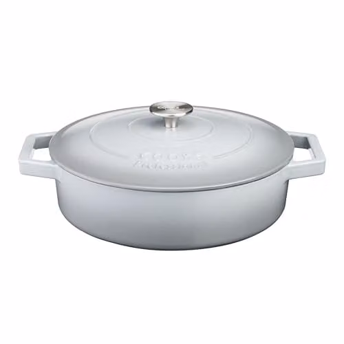 Cooks Professional Grey Enamelled Cast Iron Shallow Casserole Dish with Lid and Handles, 4.3 l, 28 cm