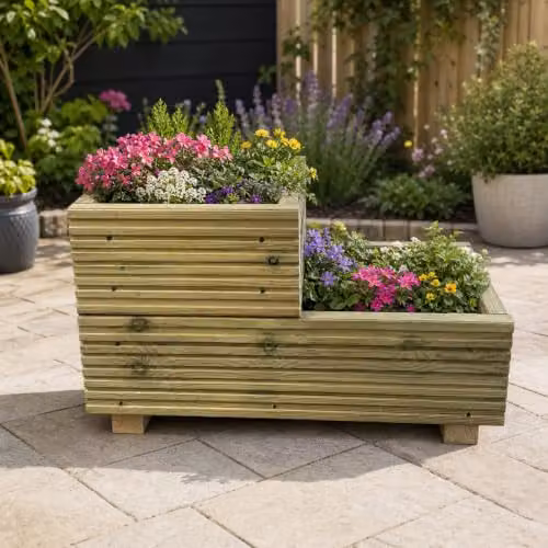 Planter Potters Two-Tier Brown Wooden Raised Bed Planter for Herb, Vegetable and Ornamental Gardens W/D/H: 57 x 35 x 35 cm – 3