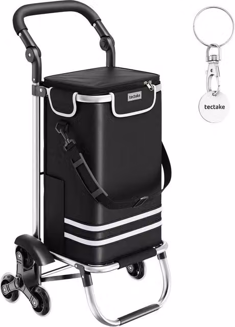 tectake 3-in-1 Foldable Shopping Trolley with Cooler Bag, Black