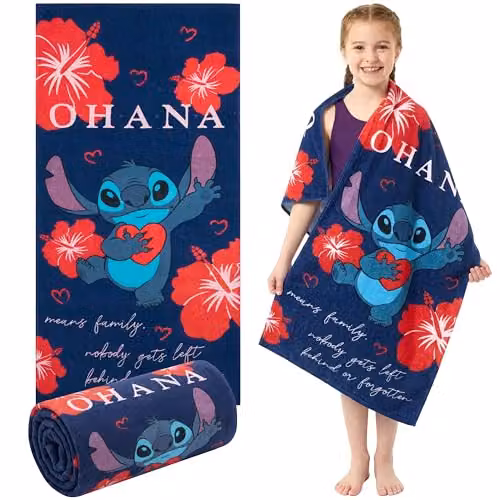 Disney Stitch Cotton Beach Towel for Children, Blue and Red, W/H: 140 x 70 cm – 1