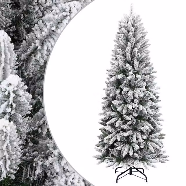 Berkfield Home Artificial Flocked Snow Christmas Tree in White, Height: 180 cm – 1