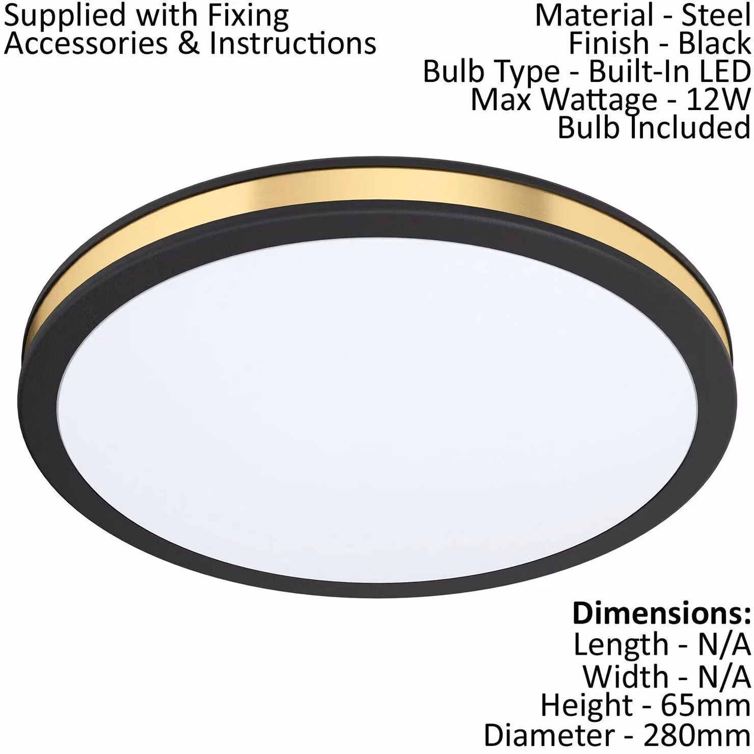 Loops 2 Pack Modern Round LED Ceiling Light in Black and White Gold/Brass, 12W – 2
