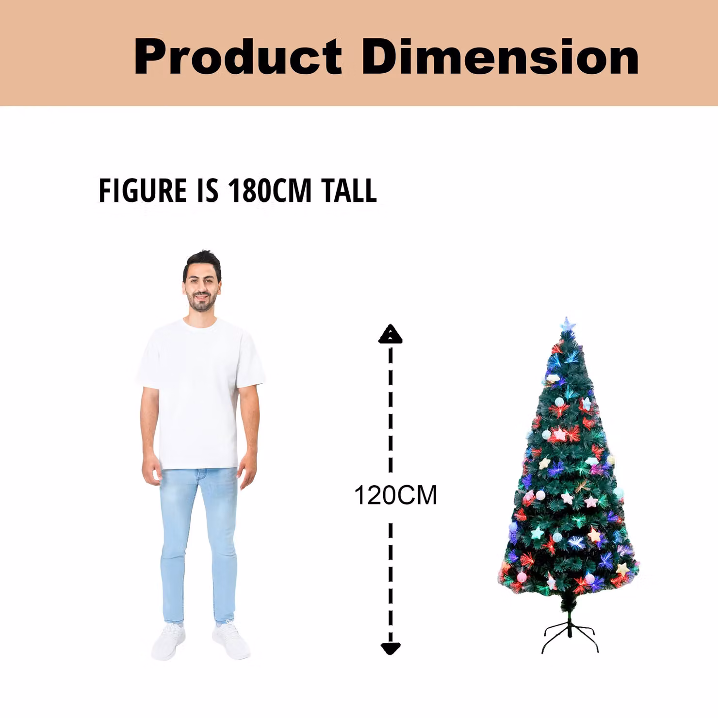 Shatchi 120 cm Green Fibre Optic Christmas Tree with Multicolour LED Lights and Pastel Star and Bauble Decorations – 10