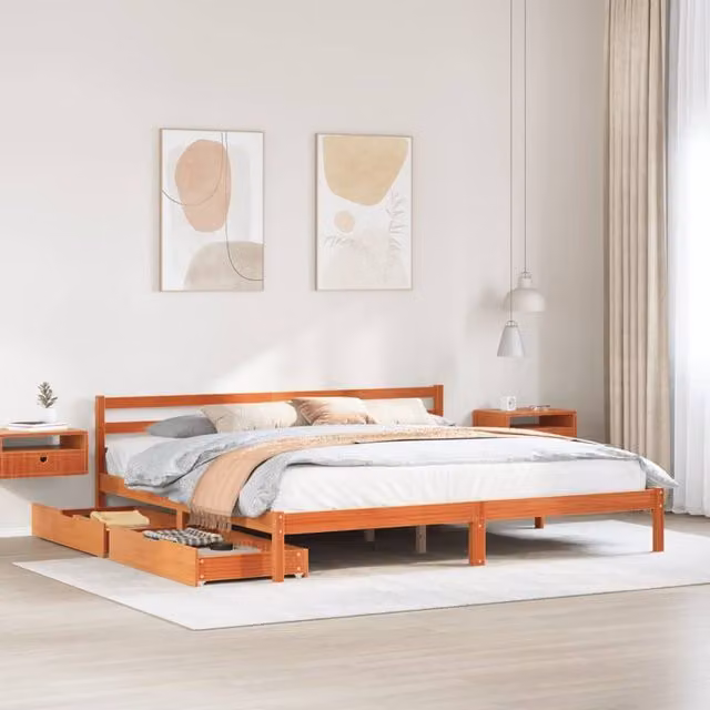 Berkfield Home Super King Solid Wood Pine Bed Frame with Drawers, Wax Brown, W: 180 cm, D: 200 cm – 1