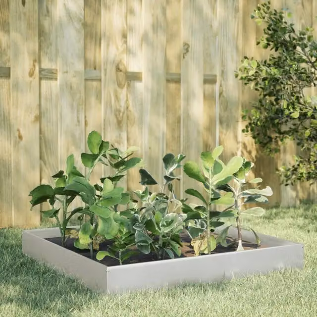 Berkfield Home Garden Stainless Steel Raised Bed in Silver, W/D/H: 100 x 100 x 26 cm