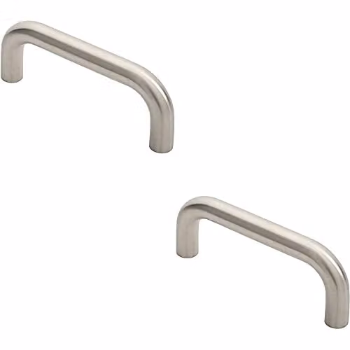 Loops 2-Pack Round D Bar Pull Handles in Brushed Satin Stainless Steel, Silver, 169 x 19 mm with 150 mm Fixing Centres