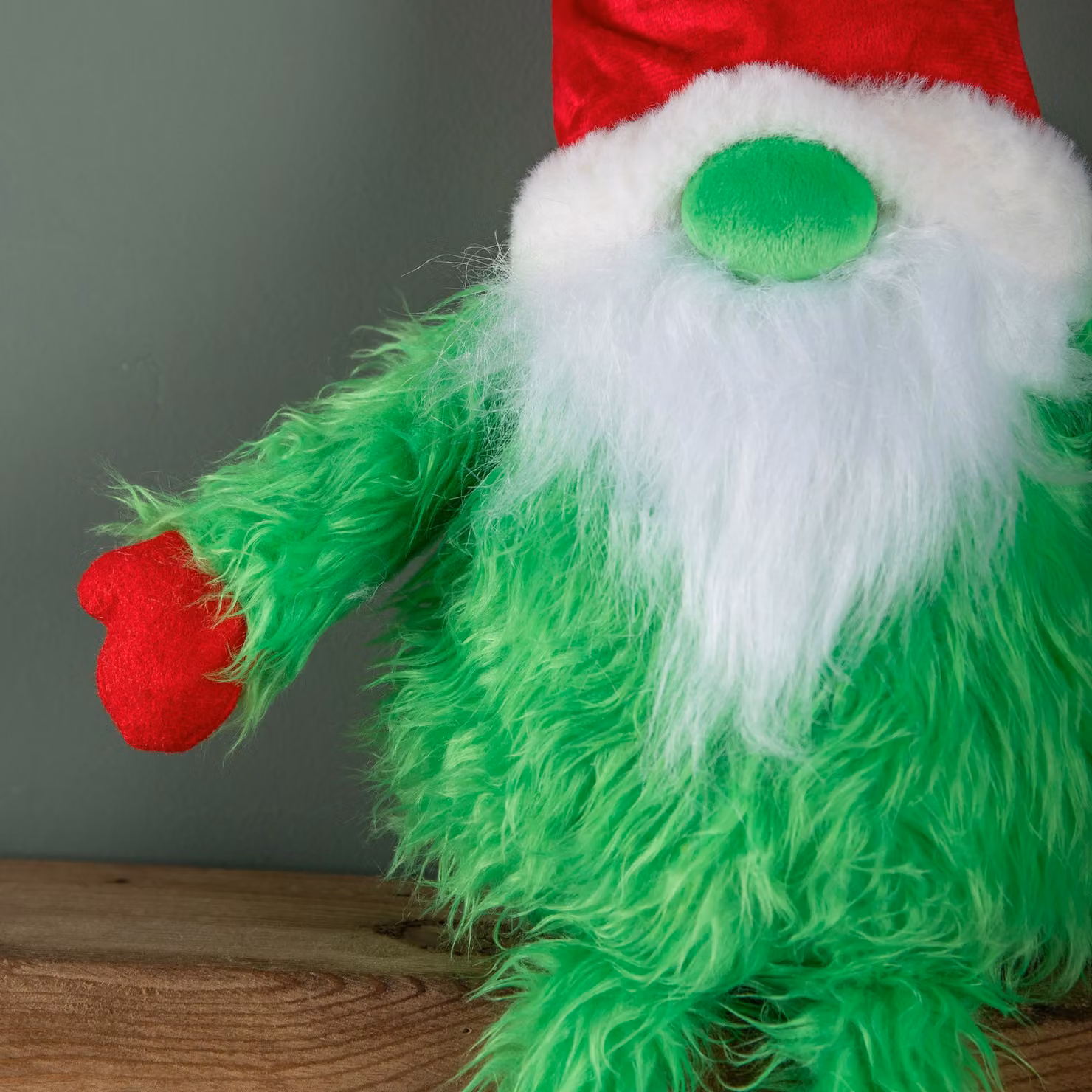 Samuel Alexander Green Fur Christmas Sitting Gronk Tabletop Decoration with Santa Hat, Height: 35 cm – 4