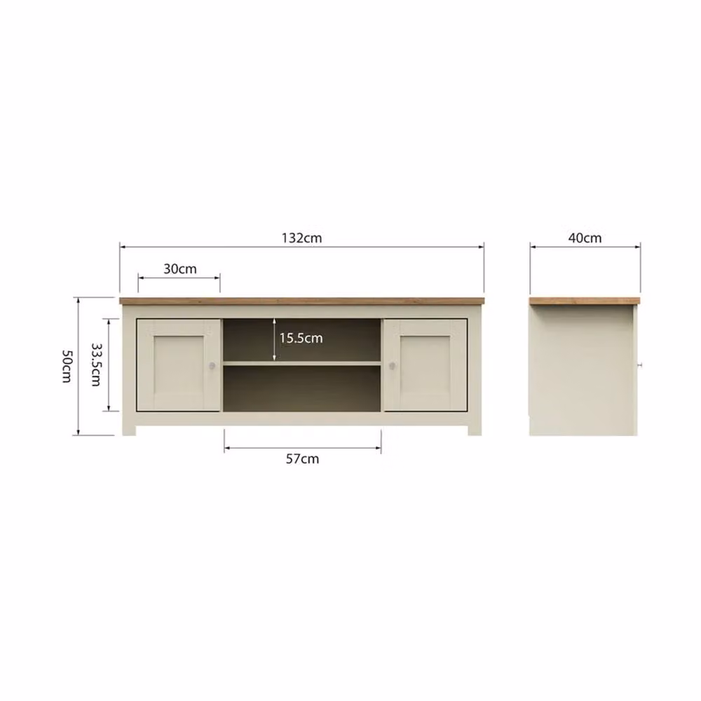 Nordara Modern TV Stand Cabinet Unit in Beige with 2 Doors and Open Shelves, W: 132.0 cm, D: 40.0 cm, H: 50.0 cm – 2