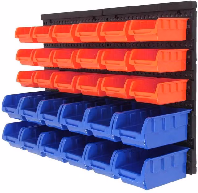 FLAVORA 30-Piece Wall Mounted Plastic Garage Storage Set in Blue, Red and Multicolour – 1