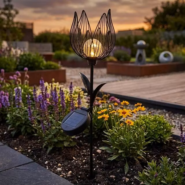 Garden Greatness Lunaria Urban Solar Flower Garden Stake Light, Black and Multicolour, H 66 cm x W 15 cm x D 11.5 cm