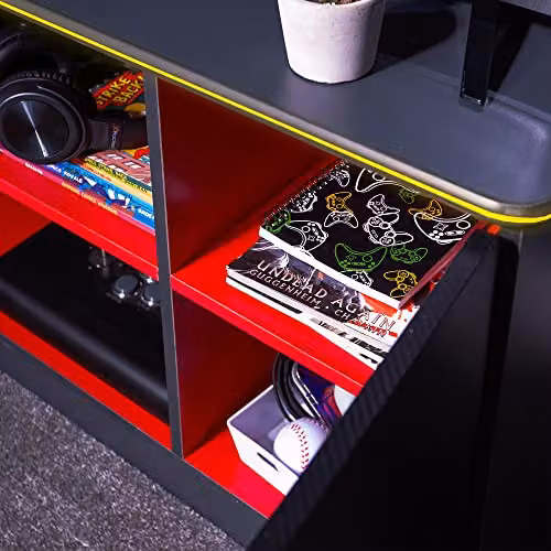 X Rocker Carbon-Tek LED TV Media Unit with Storage, Grey and Red – 2