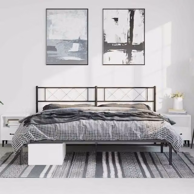 Berkfield Home Metal Bed Frame with Headboard in Black, W/D/H: 183 x 187 x 90 cm – 1
