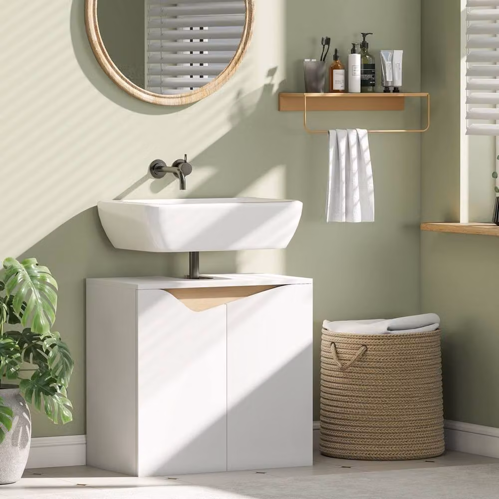 Wyld Haus Lahane White Under Sink Bathroom Storage Cabinet with Soft Close Hinged Doors – 3
