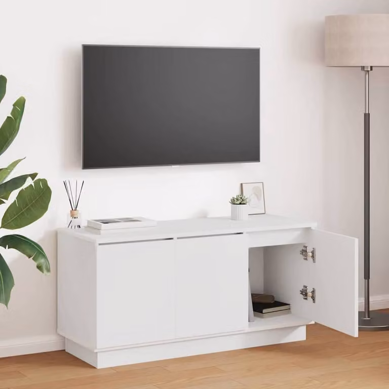 Berkfield Home Modern White TV Cabinet in Engineered Wood W/D/H: 100 x 38 x 49 cm