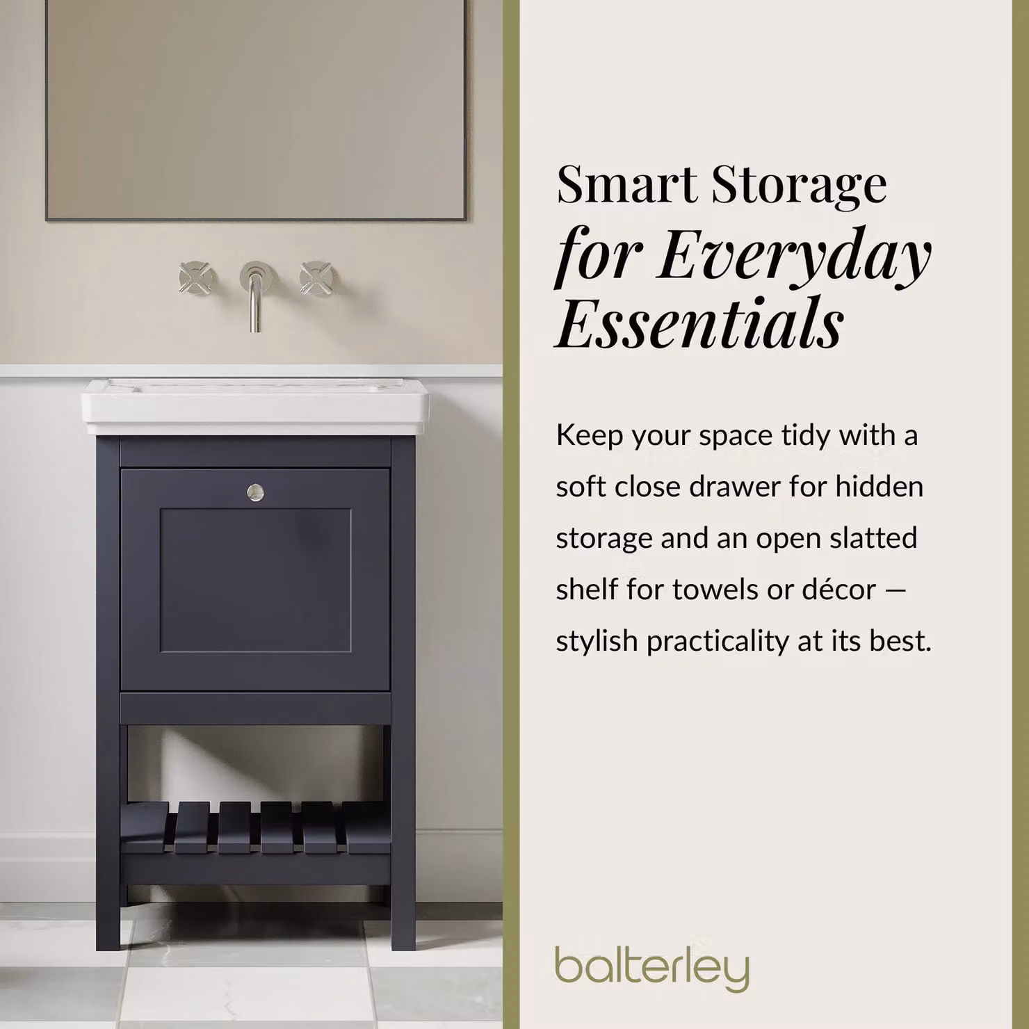 Balterley Blue 1 Drawer Bathroom Floor Vanity with Fireclay Basin – 5