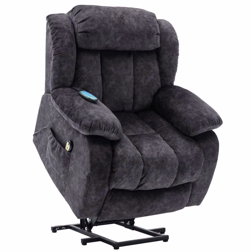 STILVORA Grey Velvet Lift Recliner Chair with Massage, Heating and Powered Lift Assist – 5