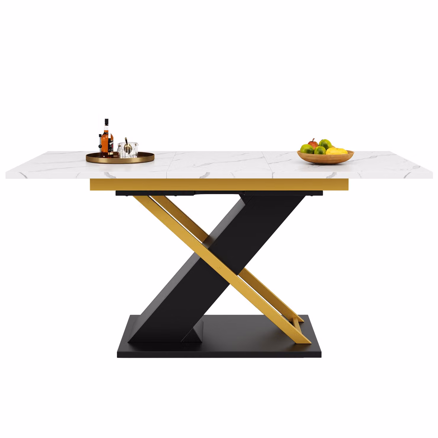 Aosom UK Extendable Dining Table with Marble-Effect MDF Top and Metal Rails, Black and Gold, W/D/H: 80 x 120-160 x 75.5 cm – 2