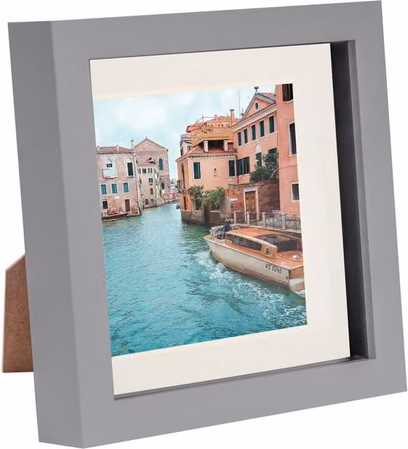 Nicola Spring Single Square 3D Box Photo Frame in Grey and Yellow with 4 x 4 inch Mount, W/H: 15.24 x 15.24 cm