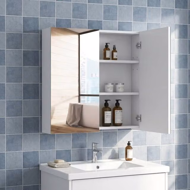 STILVORA White Wall Mounted Bathroom Mirror Cabinet with Soft Close Hinged Doors and Internal Shelves – 1