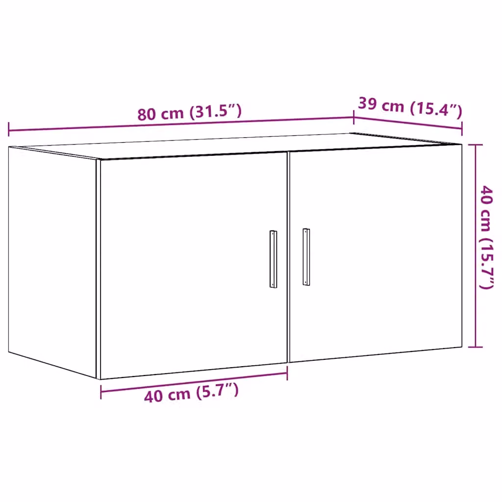 Berkfield Home Black Oak Wall Mounted Cabinet with Hinged Doors, W: 80 cm, D: 40 cm, H: 39 cm – 6
