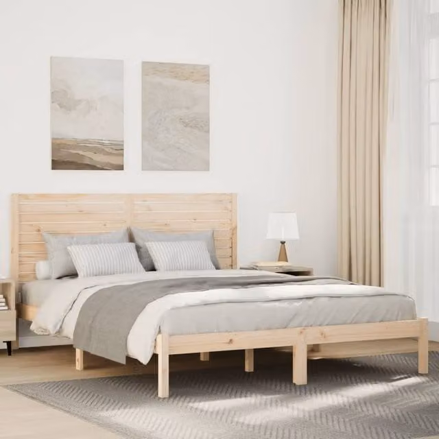 Berkfield Home Extra Long Solid Wood Bed Frame in Brown, W: 140 cm, L: 210 cm