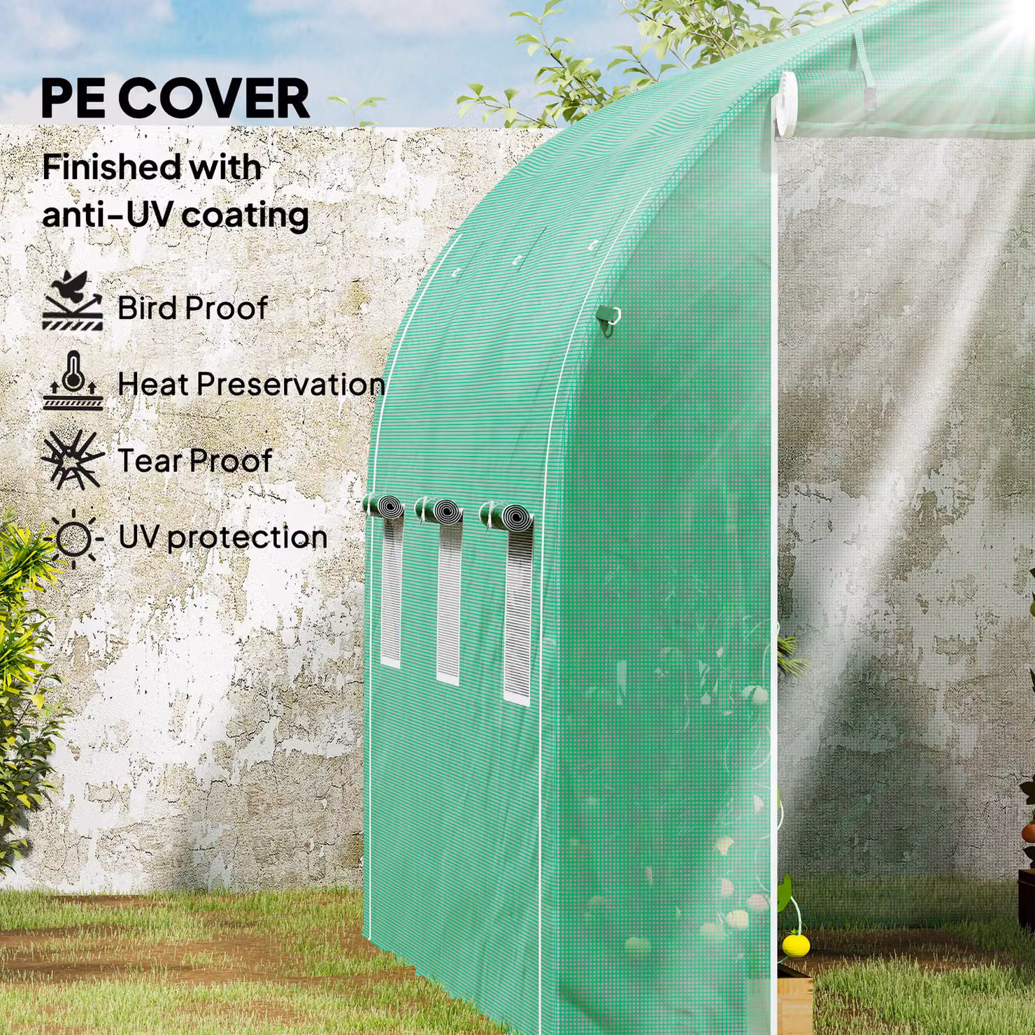 Outsunny Green Steel Frame Polytunnel Greenhouse with Window, W: 296 cm, D: 196 cm – 3