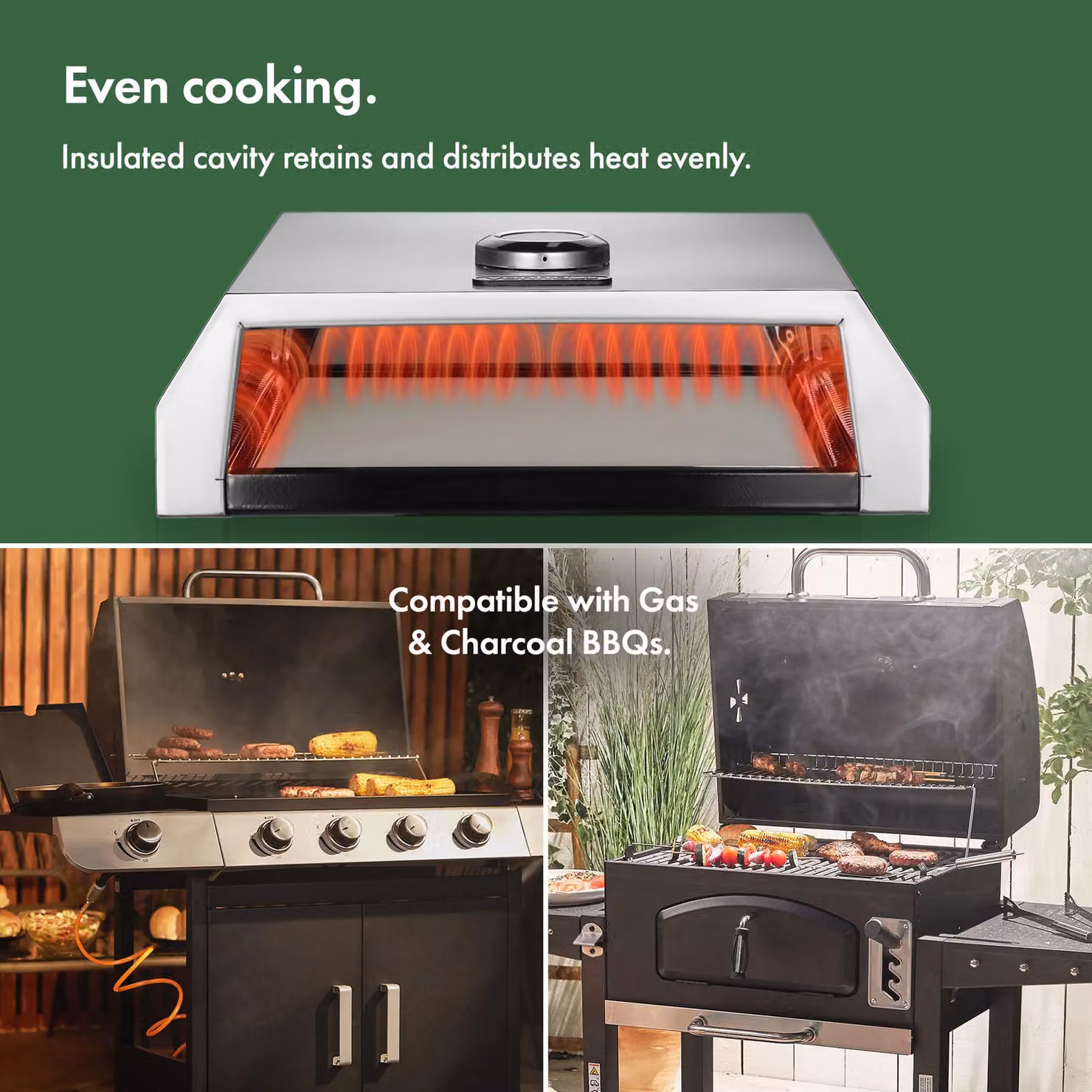 VonHaus Portable Outdoor BBQ Pizza Oven in Silver with Stainless Steel Finish, Thermometer and Pizza Stone, W/D/H: 41.5 x 35.5 x 40 cm – 6