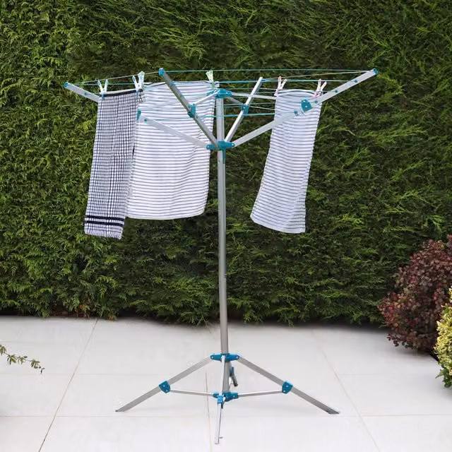 JVL 4 Arm Aluminium Portable Free Standing Rotary Airer in Grey