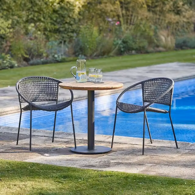 Pacific Lifestyle Black Outdoor Bistro Set with Acacia Wood Table and Chairs
