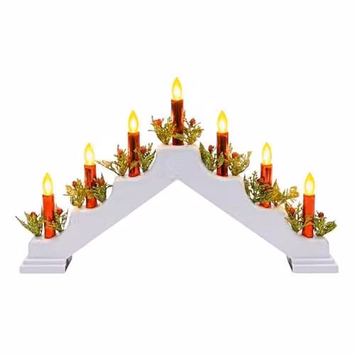 Shatchi White and Red Plastic Candle Bridge Christmas Tabletop Decoration H30 x W50 x D6.5 cm