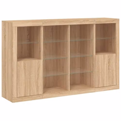 vidaXL Set of 3 Modern Sonoma Oak Sideboards with Integrated LED Lights in Brown Matt Engineered Wood – 1