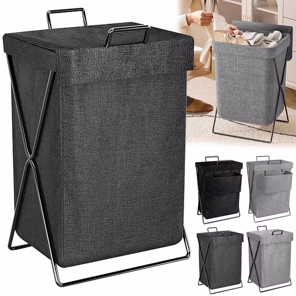 FORGEVIO Black Fabric Laundry Basket with Lid and Removable Hanging Bag – 2