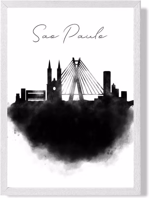 ARTZE Sao Paulo Watercolour Skyline City Framed Print, Black and White, A3