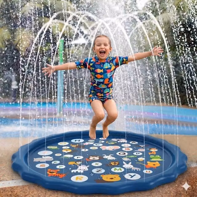 Dragodirect Kids Inflatable Round Sprinkler Splash Play Mat and Paddling Pool with Spray in Blue