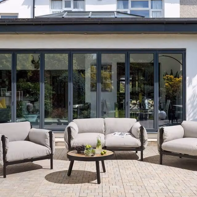 Wyld and Coco Aluminium Garden Sofa Set with 2 Seater Sofa and 2 Armchairs in Black and Grey – 1