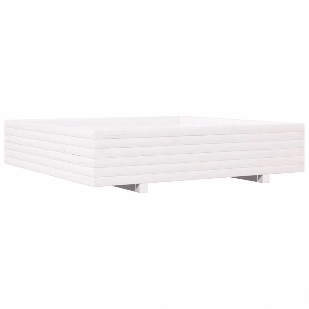 Berkfield Home Decorative Garden Planter Tub, White, Solid Wood, W: 110 cm, D: 110 cm, H: 26.5 cm – 2