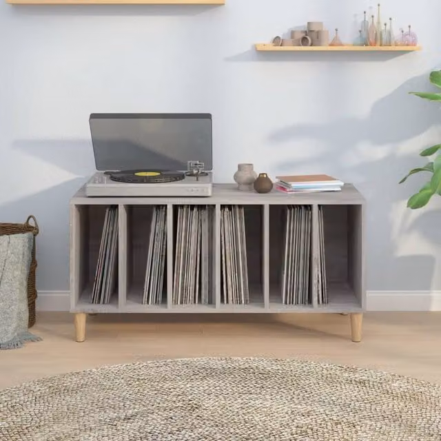 Berkfield Home Record Cabinet in Grey Sonoma, W/D/H: 100 x 38 x 48 cm