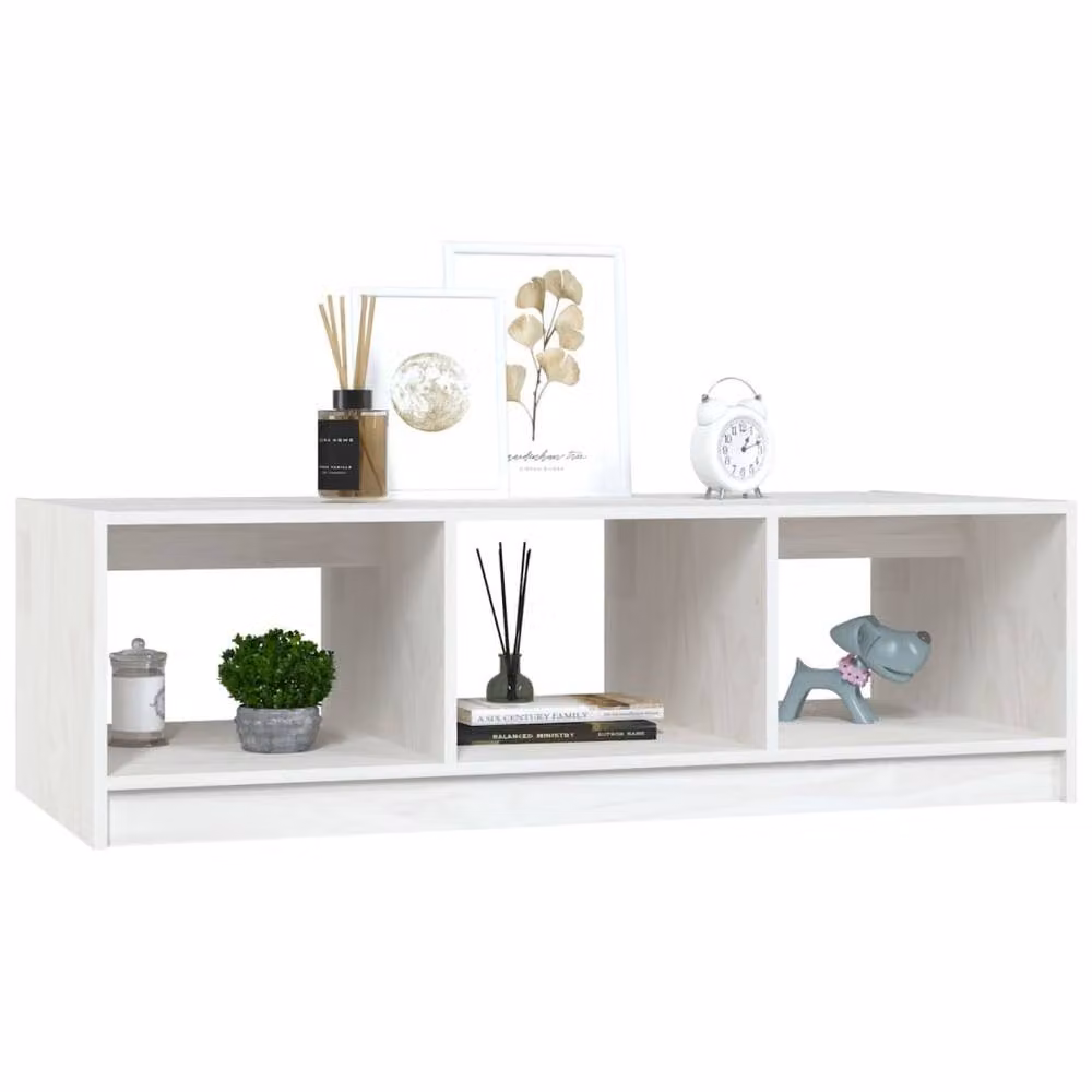 Berkfield Home Modern White Solid Pinewood Coffee Table W/D/H: 110 x 50 x 34 cm – 2