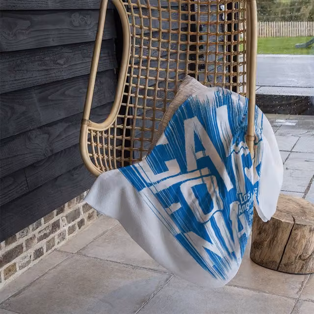 Benjamin Tate Design California Venice Beach Blanket in Blue and Beige, W: 120 cm, H: 150 cm