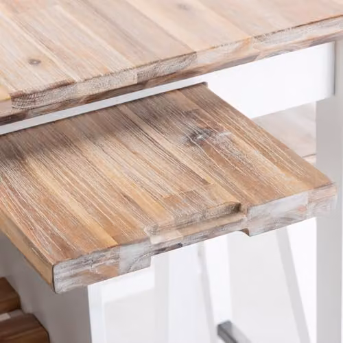 Statement Furniture Florence Breakfast Bar Kitchen Island with Acacia Wood Top and Slatted Shelves, White, W: 126 cm, H: 91 cm, D: 78 cm – 5
