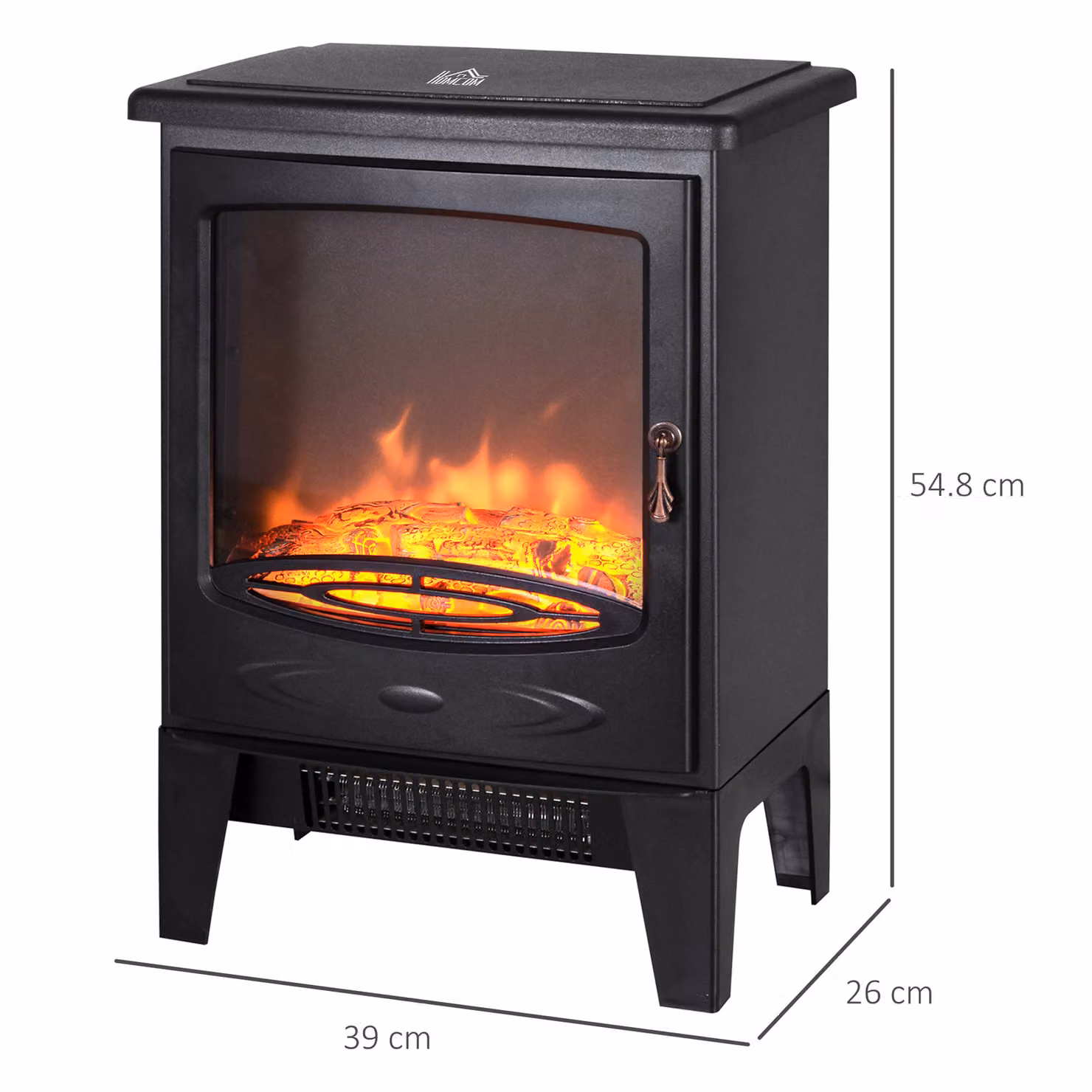 HOMCOM Electric Freestanding Fireplace Heater with Artificial Flame Effect and Safety Thermostat, Black Tempered Glass – 3