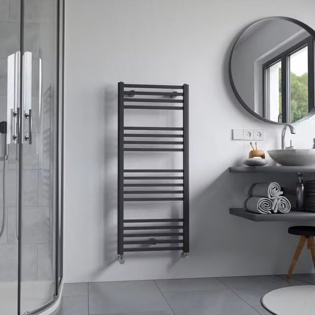 Bathroom Kingdom Eros Anthracite Straight Heated Towel Rail, Grey, H: 117.4 cm, W: 50.0 cm – 1