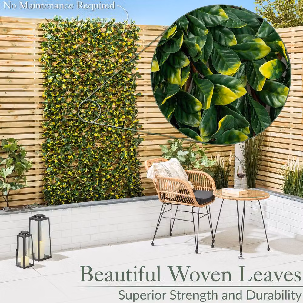 Christow Expandable Artificial Laurel Leaf Trellis Privacy Fence, Green, W: 200 cm, H: 100 cm – 3