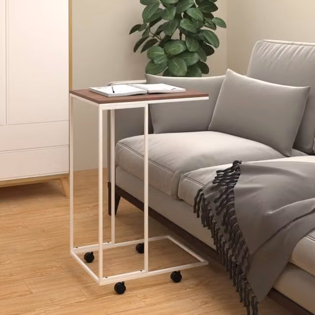Berkfield Home White Side Table with Castors, W/D/H: 40 x 30 x 63.5 cm