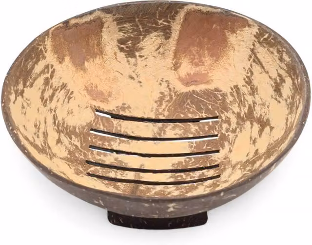KDMD Natural Coconut Soap Dish Round with Drainage, Brown, Diameter: 11 cm – 1