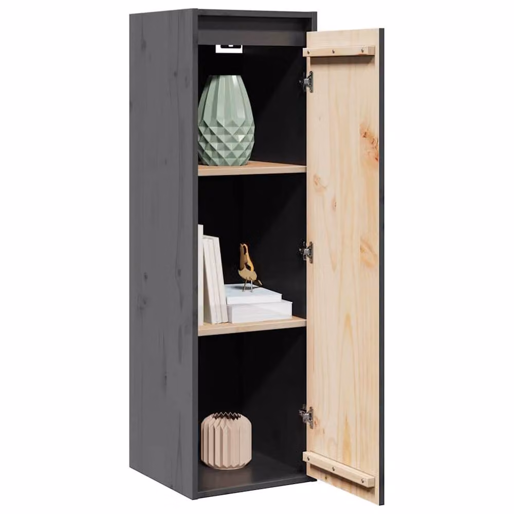 Berkfield Home Wall Cabinets, 2 Piece Set in Grey Solid Pinewood, W/D/H: 30 x 30 x 100 cm – 4