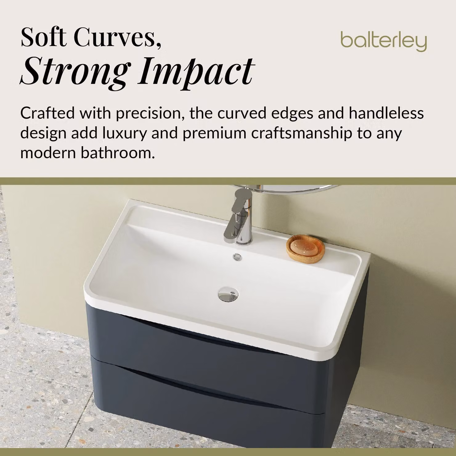 Balterley Wall Hung 2 Drawer Bathroom Vanity Unit and Basin, Dark Grey, Width: 75.5 cm – 3
