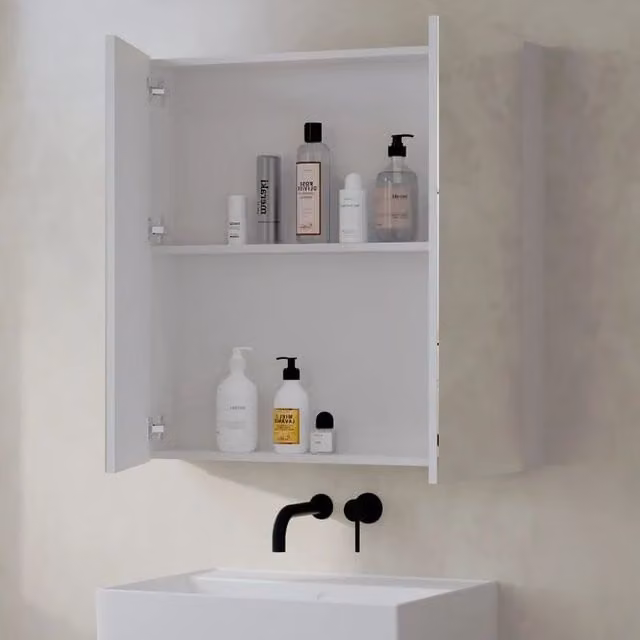 Banyetti Lavio Gloss White Mirror Cabinet with Soft Close Hinged Doors, W/D/H: 80 x 80 x 14 cm